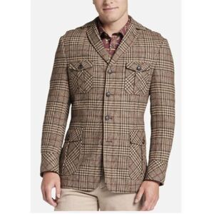 NWT Paisley & Gray Slim Fit Wool Blend Plaid Military Safari Jacket Blazer Sz L